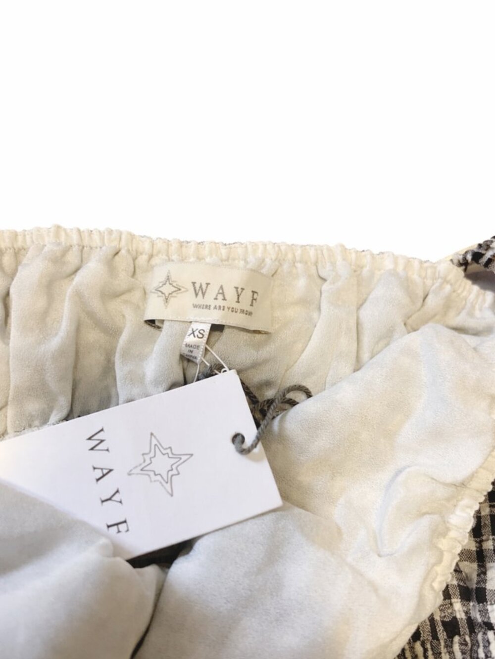 WAYF Women’s Black White Gingham Smocked Mini Dress Ruffle Straps XS NWT - Picture 4 of 4